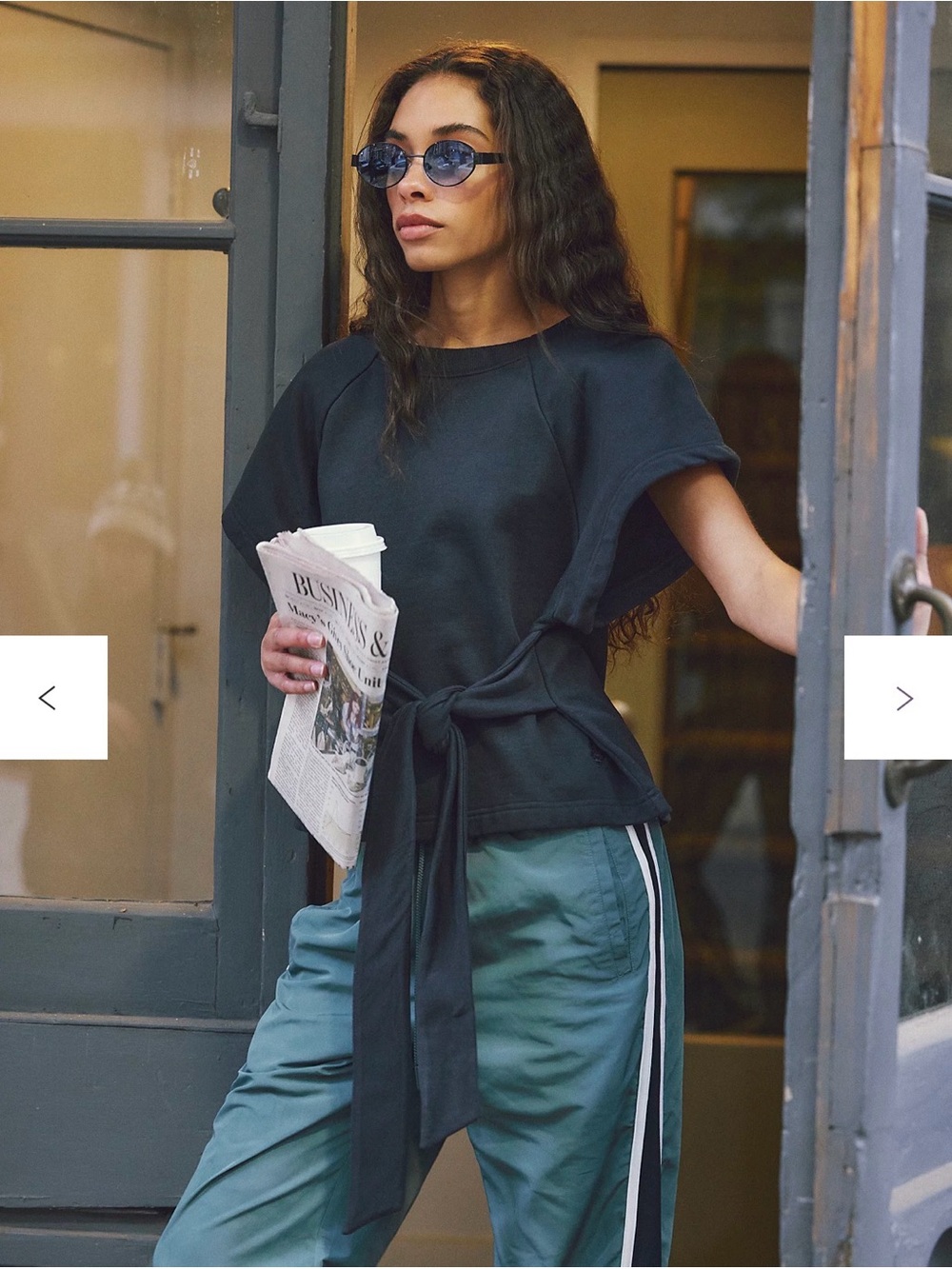 FREE PEOPLE MOVEMENT Black Tie-Waist Short Sleeve For The Win Tee
